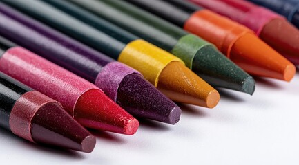 Close-up of colorful crayons arranged in a row