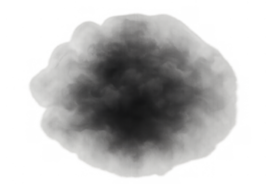 Expanding dark smoke or fog effect on transparent background creating pollution or explosion concept