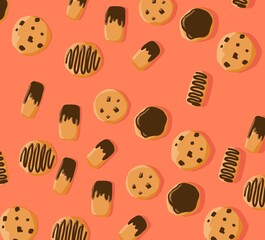 cookie biscuit seamless pattern  background cute breakfast cartoon style illustration