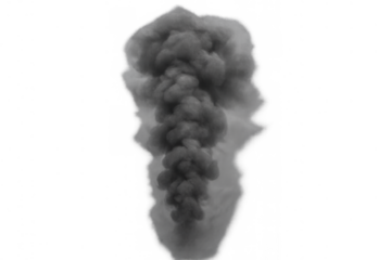 Dark smoke plume rising into the air, creating a cloud of smog and vapor, symbolizing pollution. Transparent background