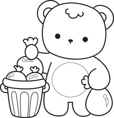 Coloring pages of Illustration of cute bear winter icon. Outline of bear winter 