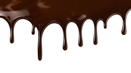 Dark chocolate dripping in strands isolated on transparent background