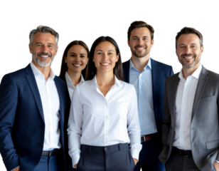 Diverse professional business team smiling and looking forward, ready for success isolated on transparent background