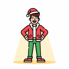 Flat vector festive character wearing santa hat with christmas costume