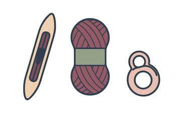 Weaving shuttle, yarn skein, and crafting tools for textile hobby and handmade goods