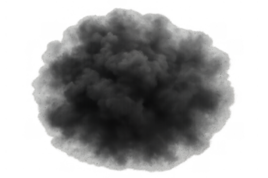 Dark smoke cloud or dust explosion element with transparent alpha channel for overlaying on various backgrounds