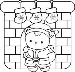 Coloring pages of Illustration of cute bear winter icon. Outline of bear winter 