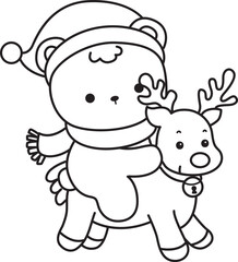 Obraz premium Coloring pages of Illustration of cute bear winter icon. Outline of bear winter 