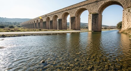 Fototapeta premium Historic stone aqueduct spanning river in scenic countryside