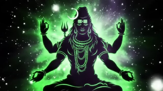 Glowing Shiva Meditating in Space.