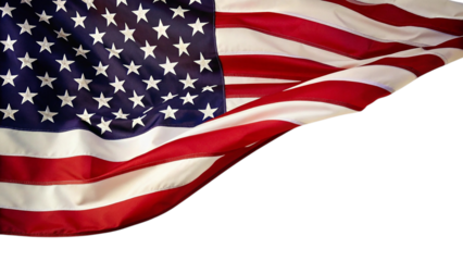 Close up of the american flag waving majestically isolated on transparent background