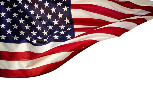 Close up of the american flag waving majestically isolated on transparent background - Powered by Adobe