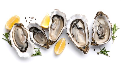 Fresh oysters arranged with lemon and herbs