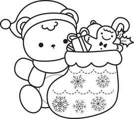 Coloring pages of Illustration of cute bear winter icon. Outline of bear winter 