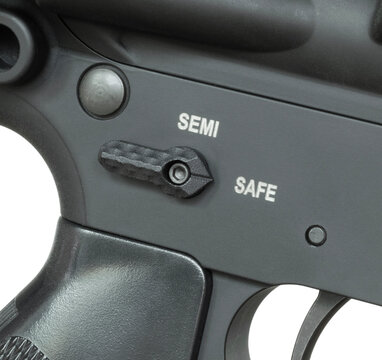 Closeup photo of an AR-15 safety selector that is on safe