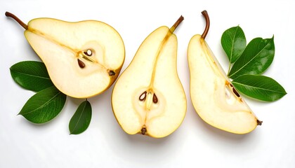 Fresh pear slices with leaves