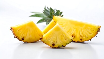 Fresh pineapple slices on white background