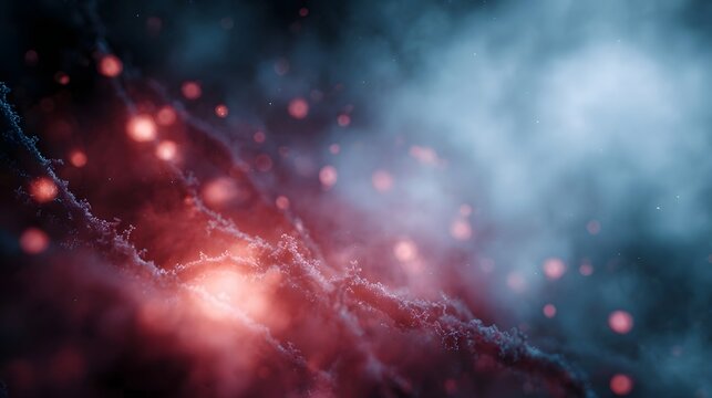 Abstract visualization of glowing red particles and cosmic nebula clouds - Powered by Adobe