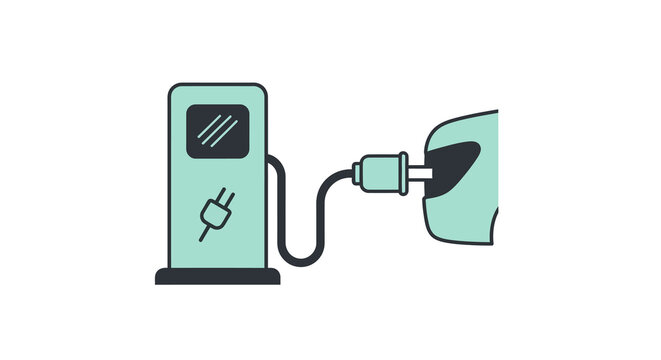 electric car charging station, teal, plugged in clip art preview