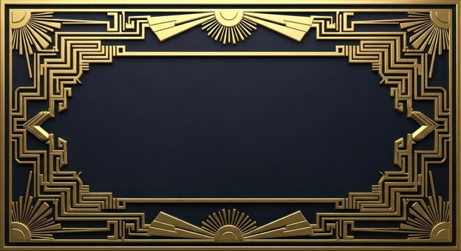 Striking art deco frame with golden geometric patterns and sunburst motifs for luxurious designs - Powered by Adobe