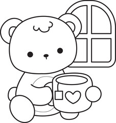 Coloring pages of Illustration of cute bear winter icon. Outline of bear winter 