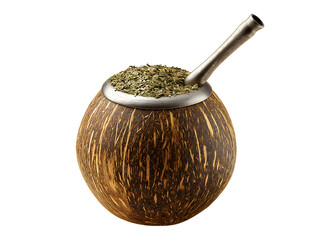 Authentic Yerba Mate in Natural Gourd with Bombilla isolated on a transparent background