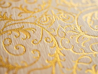 Golden floral pattern on white fabric creates a luxurious and elegant background image