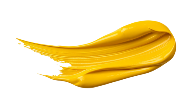 textured abstract yellow paint stroke isolated on transparent background, png