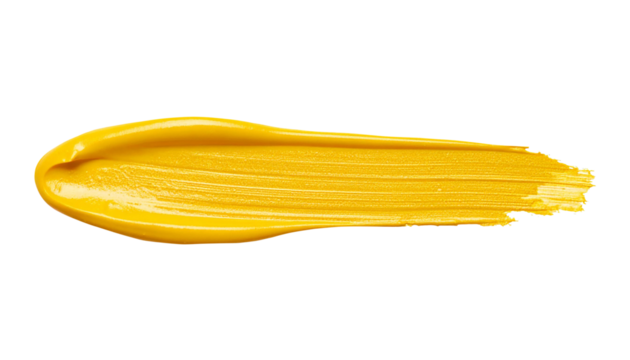 textured abstract yellow paint stroke isolated on transparent background, png