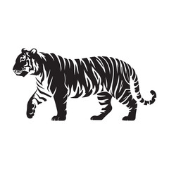 Striking Tiger Silhouette Black and White Vector