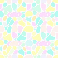 Colorful abstract design featuring various shapes and patterns in warm and cool tones on a white background