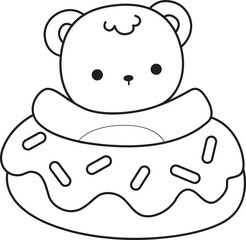 Fototapeta premium Coloring pages of Illustration of cute bear winter icon. Outline of bear winter 