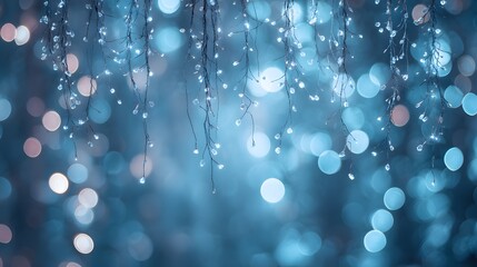Ethereal Composition Featuring Faded Blue Glitter Lights and Dreamlike Vintage Ambience with Soft Bokeh Effects