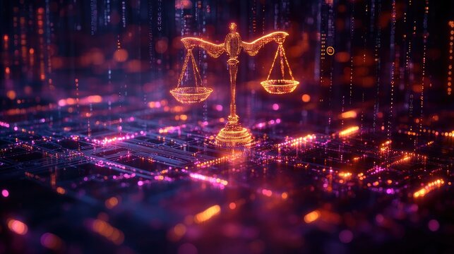 Digital scales of justice on circuit board (1)