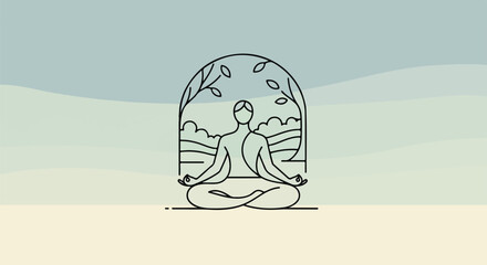 Mental Wellness Line Art Vector Mindfulness and Inner Peace Illustration