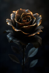 Golden Dust on Midnight Bloom: Dramatic Black Rose Art
