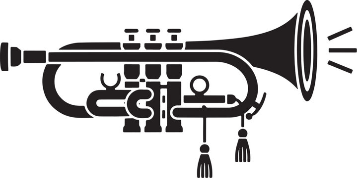 Trumpet musical instrument black and white illustration.