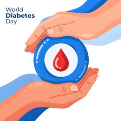Hands holding blue circle with red blood drop isolated on a transparent background image 1