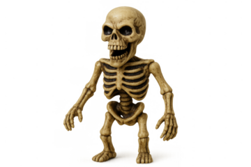 Halloween skeleton toy standing with open mouth, creating a spooky and creepy atmosphere for costume parties and scary themes