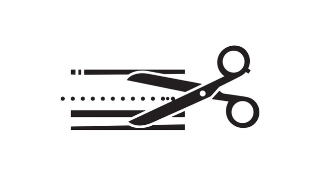 Scissors Cutting Along Dotted Line Icon Symbol.
