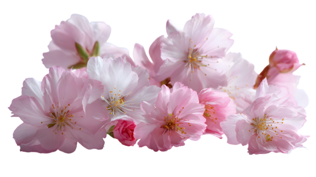Delicate pink cherry blossoms bloom against a stark black background