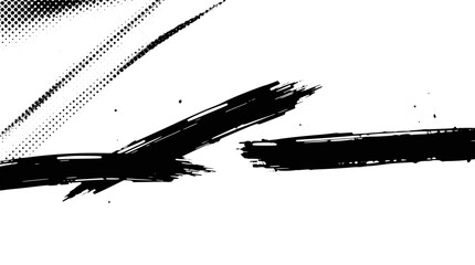 Abstract black brush strokes and halftone pattern isolated on white