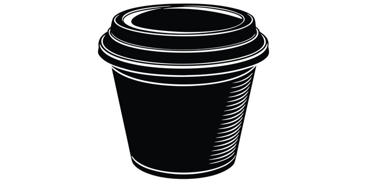 A minimalist, flat black and white vector illustration of a disposable takeaway coffee cup with a lid, perfect for cafe branding and beverage graphics