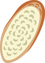 cute slice French baguette bread vector cartoon illustration