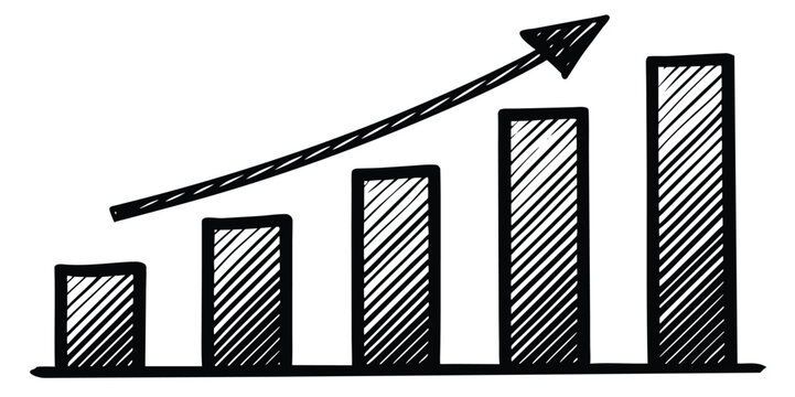 Hand-Drawn Bar Graph with Ascending Arrow Depicting Growth and Success