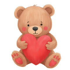 赤いハートを持ったクマのぬいぐるみ