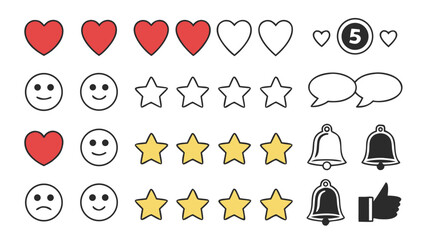 Emotion Feedback Elements Hearts, Stars, Bells, Thumbs Up and Speech Bubbles