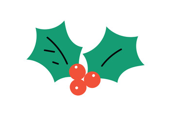 Naklejka na ściany i meble Holly leaves and berries vector, classic minimal — staple element for Christmas invitations and decorations.