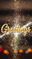Sparkling fireworks display with golden text greeting celebration concept