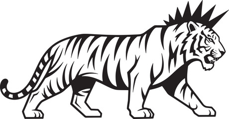 Obraz premium Fierce walking tiger with a punk rock mohawk hairstyle.